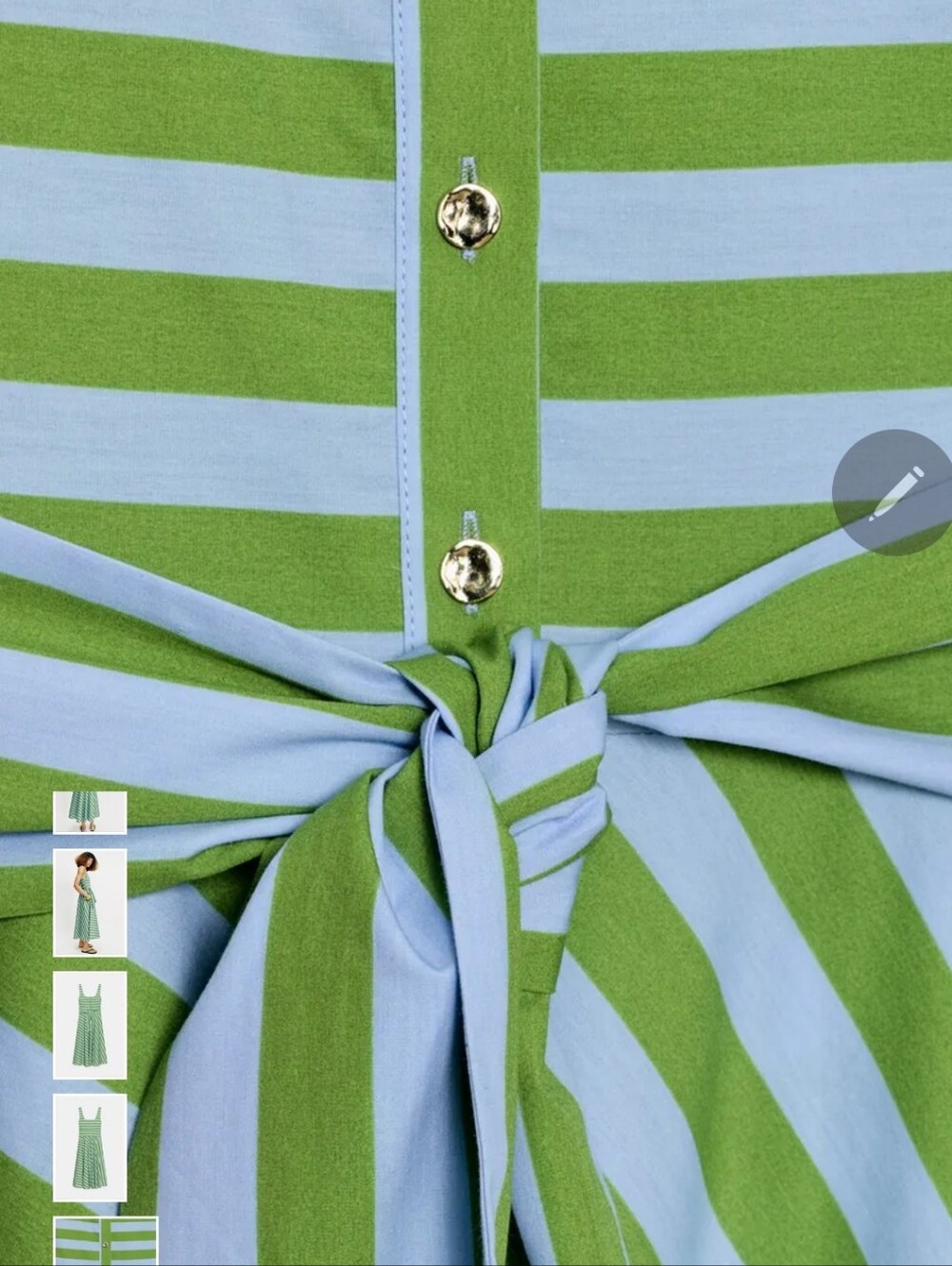 Zara Green and Light Blue Striped Midi Dress with Waist Tie - Picture 10 of 16